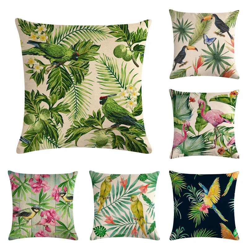 

Parrot Tropical Leaf Cotton Linen Throw Pillow Case Cushion Cover Home Decor Decorative Pillows For Sofa Seat Cushion 45cm*45cm