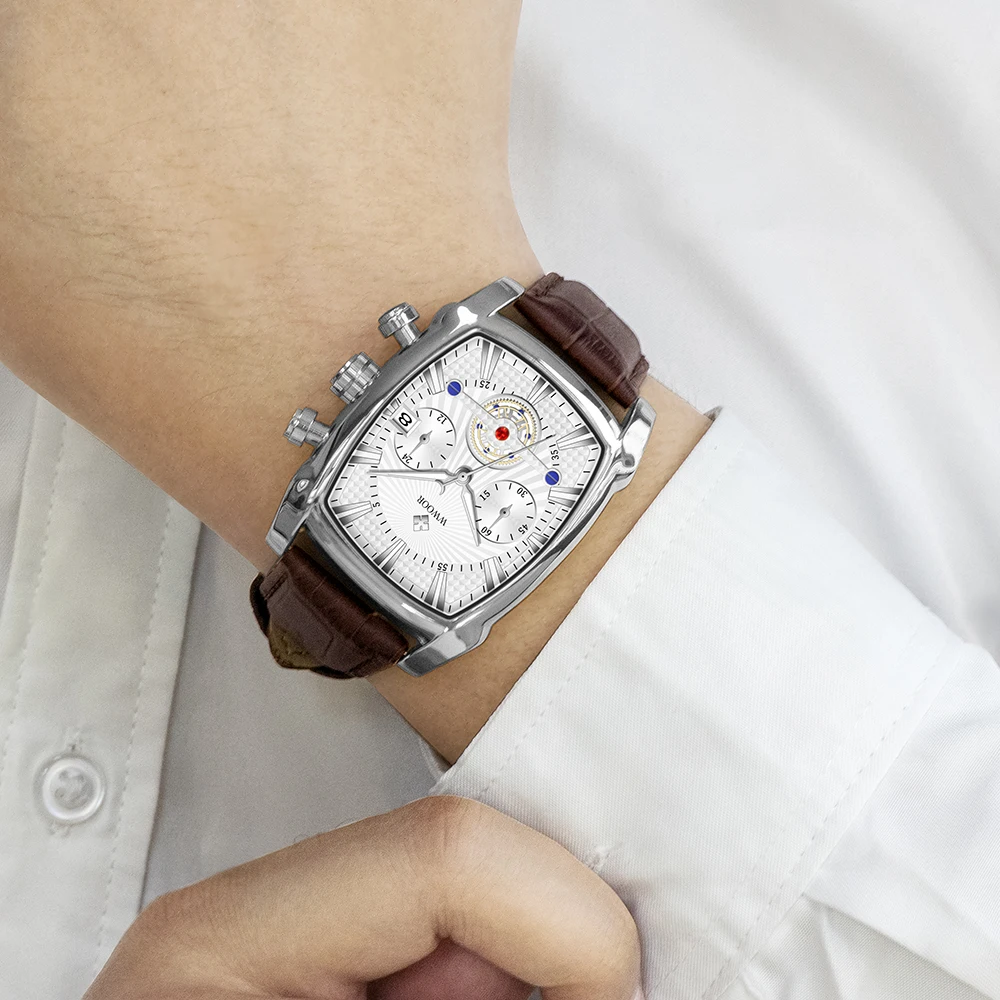 

Мужские водонепроницаемые кварцевые часы с хронографом, с кожаным ремешком