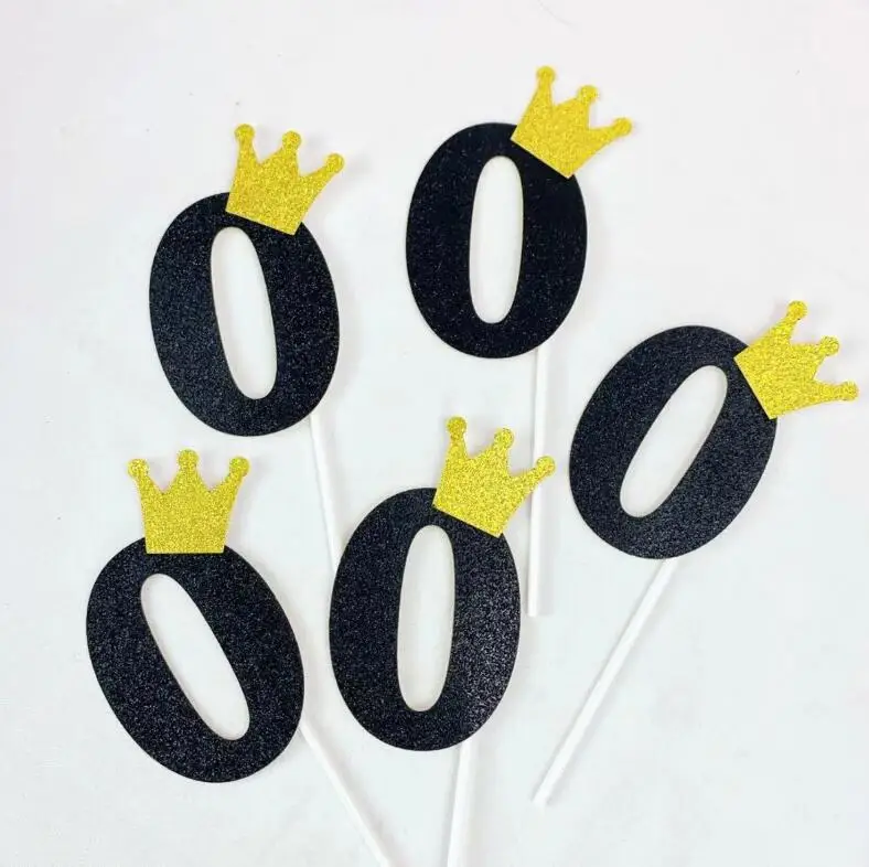 5 шт. номер Babyshower золотой черный Корона блеск персонализированный Топпер для