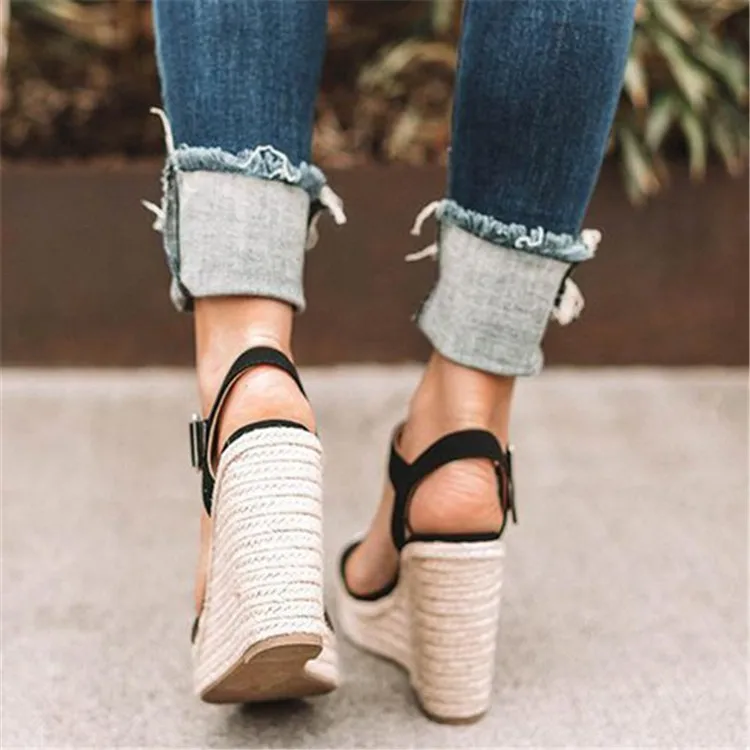 

Women Sandals New Wedges Shoes Woman Summer Sandals Wedge Heels Hemp Espadrilles Chaussures Femme Plus Size High Heels Sandals
