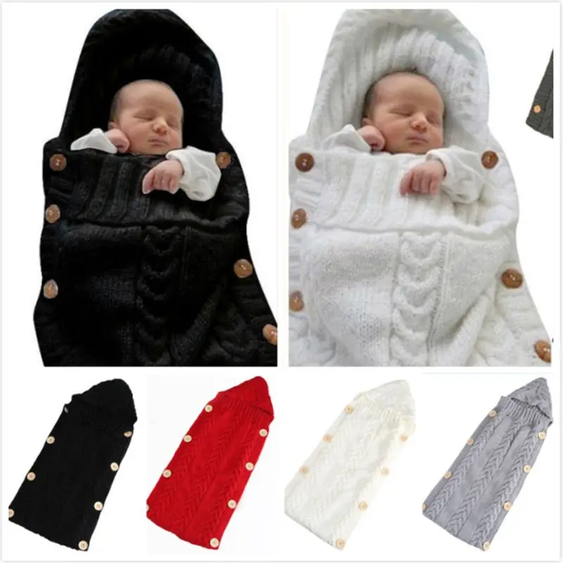 

Newborn Baby Swaddle Blanket Toddler Knit Hooded Cap Sleeping Bag Stroller Wrap