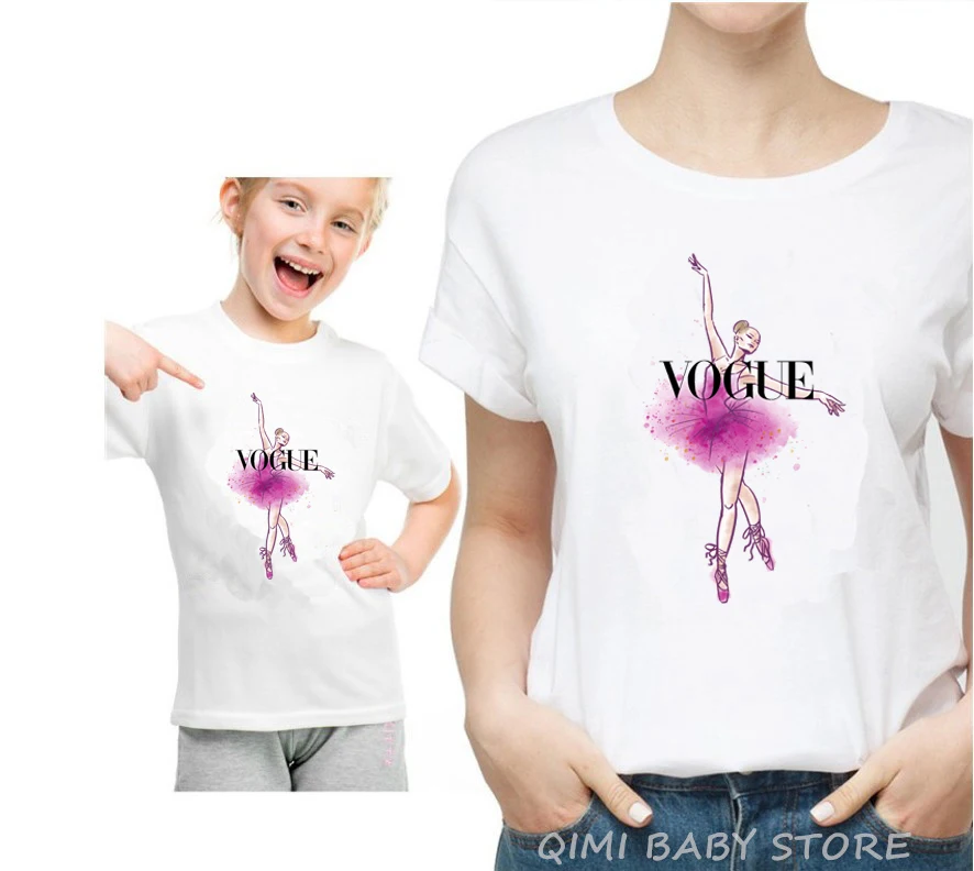 Fashion Mom And Daughter Harajuku White Tshirt Parent-child Clothing Casual Lovely Short Sleeve Women T shirt O-Neck Tees - Цвет: A16-White