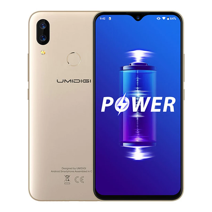 UMIDIGI power Android 9,0 5150 мАч большая батарея 18 Вт 6,3 'FHD+ экран капли воды 4 Гб+ 64 Гб Helio P35 глобальная версия смартфона 16 МП - Цвет: Gold