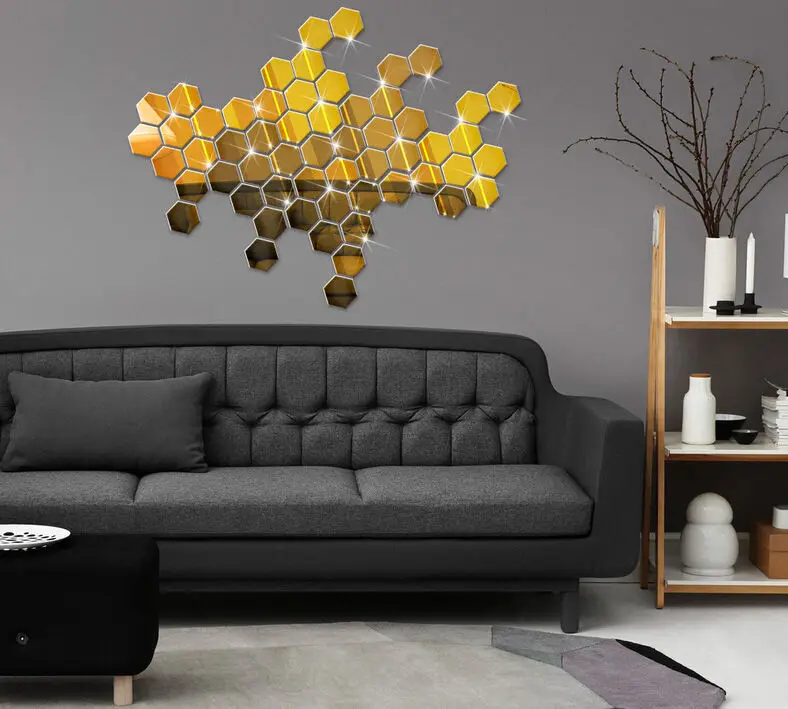 

6/12PCs Geometric Hexagon Mirror Wall Sticker DIY Home Decor Enlarge Living Room Removable Safety 5 sizes Creative Wall stickers