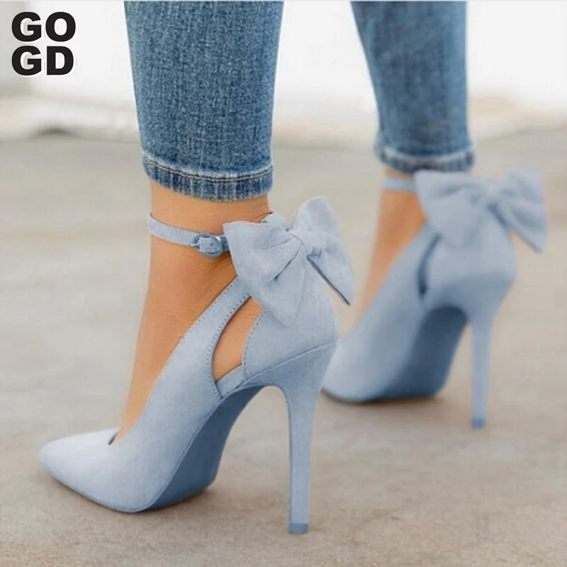 

[GOGD]Women Pumps High Heels Women Bow New Sexy Plus Size Party Woman Pointed Toe Black Stiletto Pumps Wedding Casual Shoes 2021