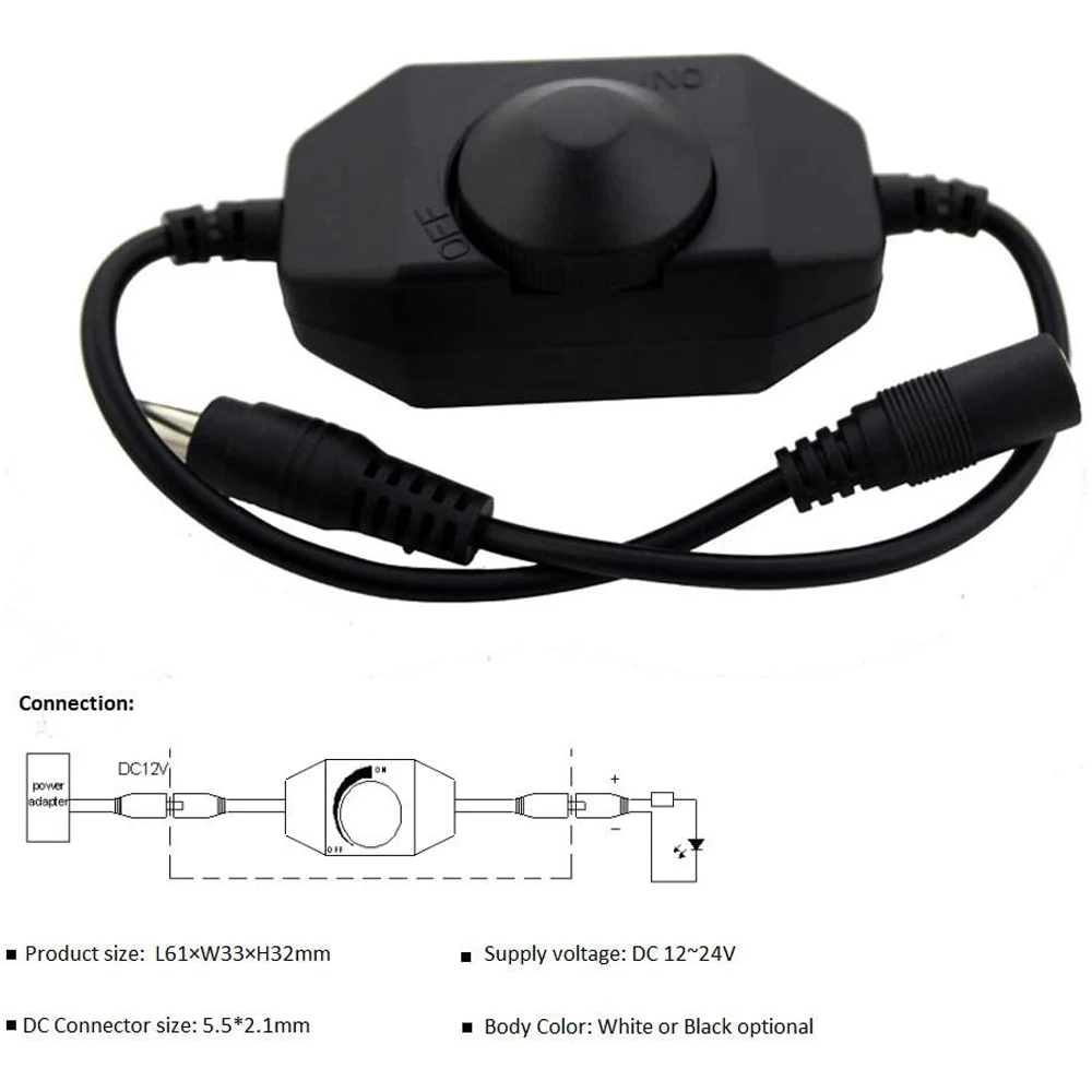 Light Switch Dimmer Brightness Female Male Power Cable DC Connector ON OFF Inline 5V 12V 24V for LED Strip Lamp | Лампы и освещение