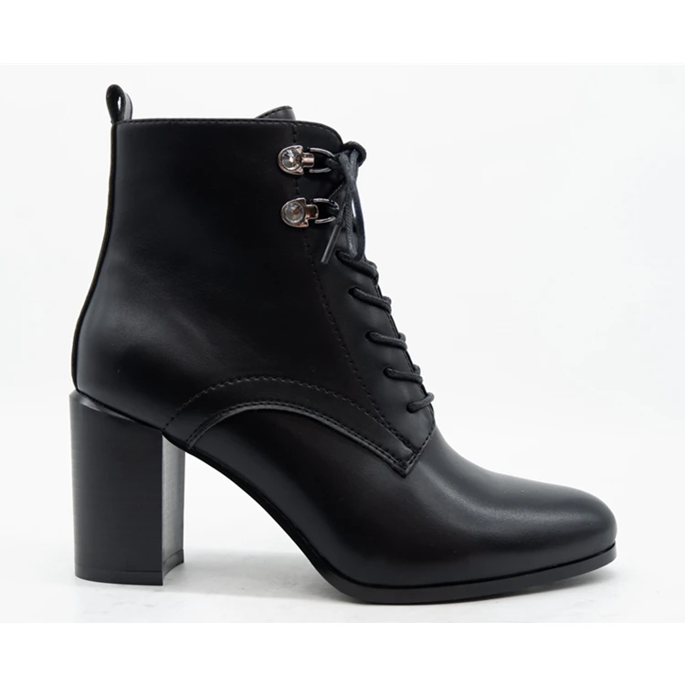 

Nice styles Black button Female's footwear Square and High Heel Ankle Classic Boots With Round Toe style heel solid shoes