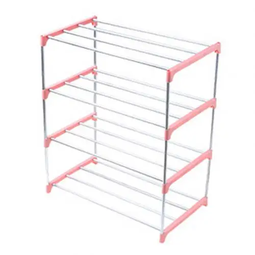 Pink 4 Layers 3/4 Layers Stainless Steel Rack Hanger Shoes Storage Display Shelf Holder Cabinet Shelf Holder Shoes Racks Home Organizer - Color: Pink 4 Layers