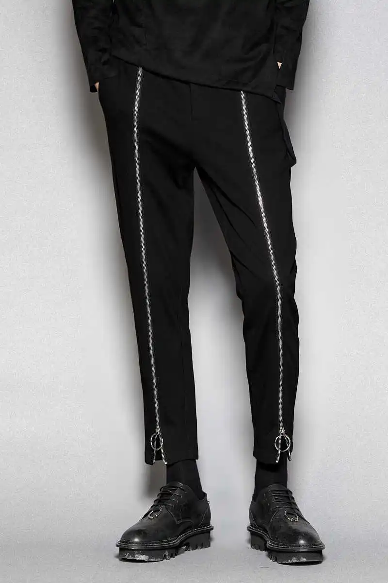 

Free shipping 2021 new Men Fashion metal ring zipper slim pencil pants nine pants mens trend Joggers casual Hip hop Sweatpants