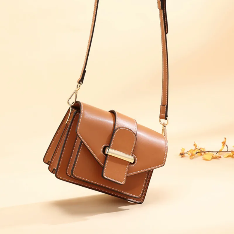 

2021 New Summer Cowhide Black Women's Bag European American Simple Business/Leisure/Travel Large Capacity Shoulder Bag Leather