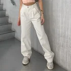 Женские широкие джинсы на пуговицах, белые повседневные спортивные брюки с карманами на пуговицах для бега и фитнеса, 2021