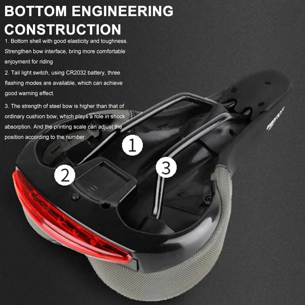 

Bike Seat with Taillight Breathable Waterproof Shock Absorbing Bicycle Saddle for Men/Women Outdoor Accessories