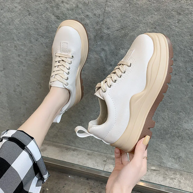 

2021Spring and Autumn New Women's Shoes, Thick Bottomed Muffin Shoes, British Style Soft Leather Shoes, Casual Small White Shoes