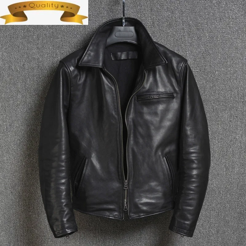 

Leather Genuine Cow 2021 Jacket Men Vintage Spring Autumn Short Cowhide Coat Real Leather Jackets Veste Moto Homme 11-27A KJ2318