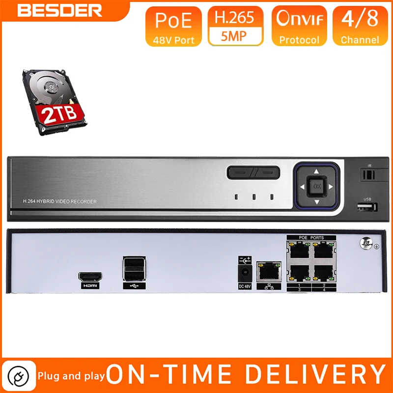 BESDER H.264 CCTV NVR 48 в PoE 4CH 1080P / 8CH видеонаблюдения видео рекордер IEEE802.3af P2P ONVIF