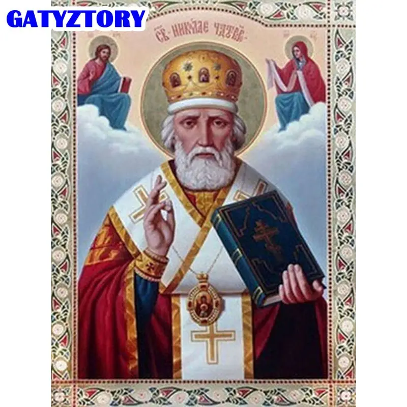 

GATYZTORY Full Square Round Diamond Painting The Pontiff Diamond Embroidery Religious Figures Mosaic Colorful Horse Handmade Gif