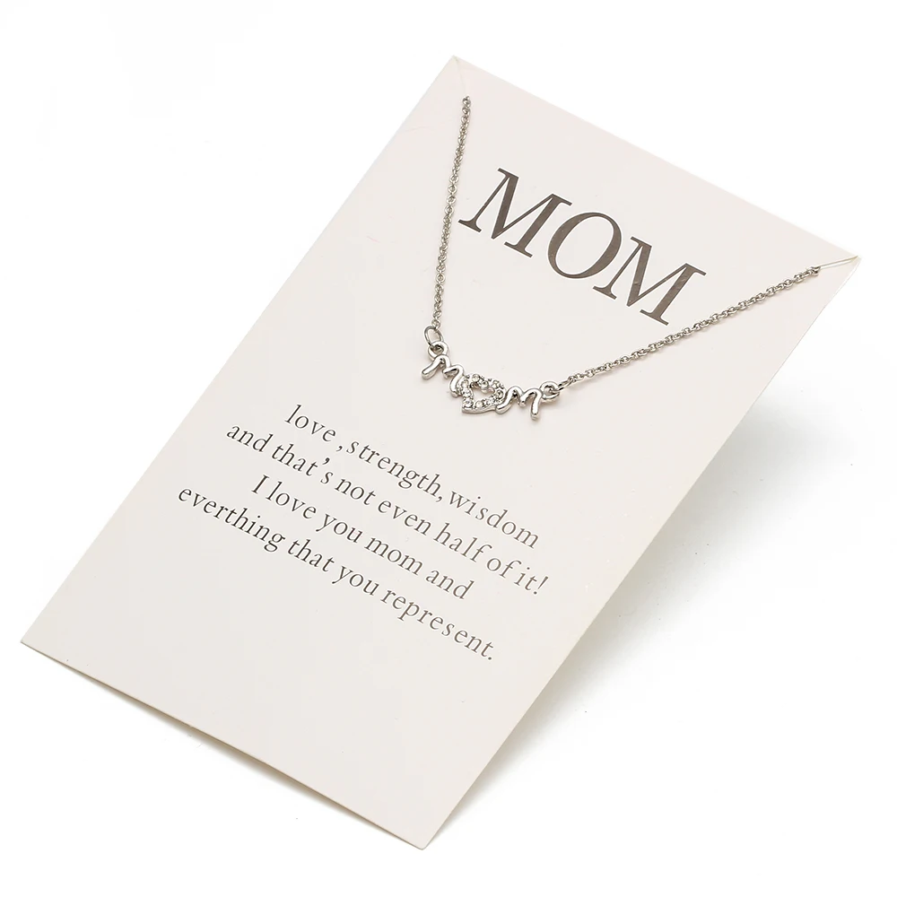 Открытка с надписью мама подвеска в форме сердца кристаллами ожерелье Золотое