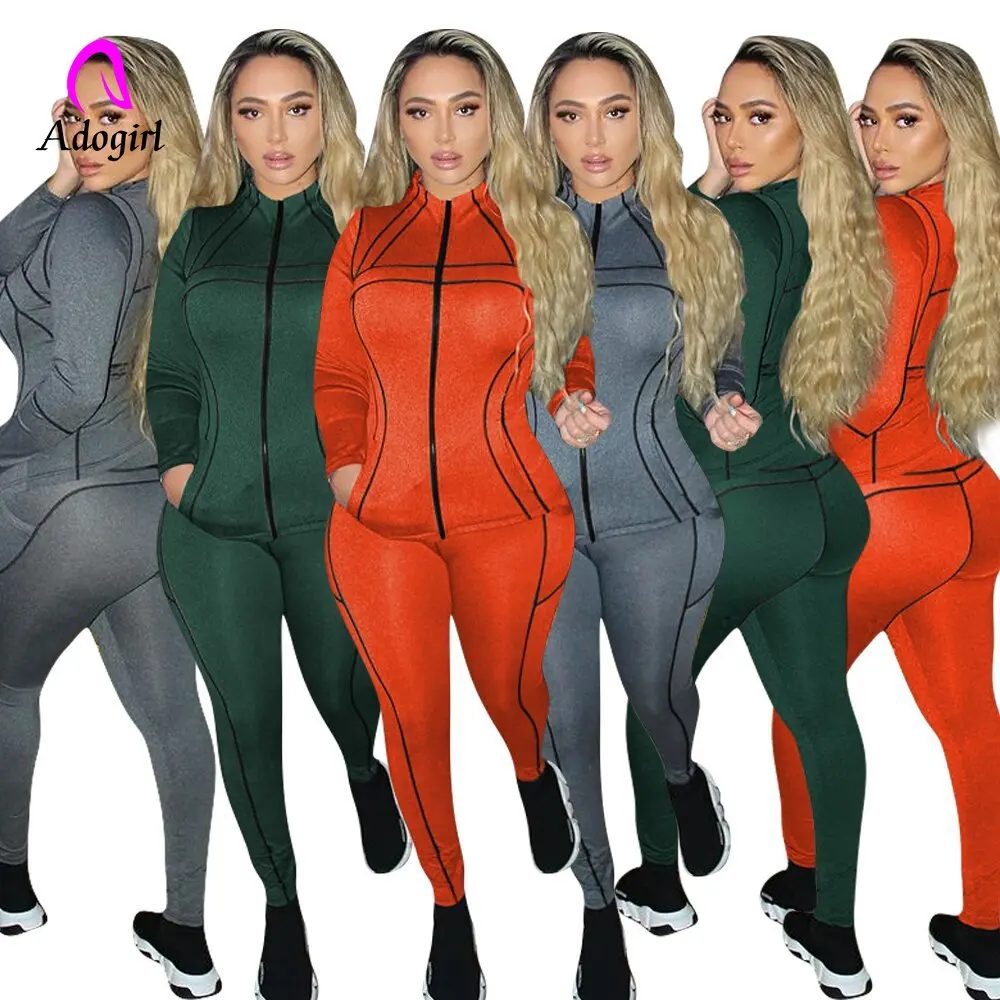 

Tracksuits Women 2 Piece Set Solid Long Sleeve Zipper Fly Coat Skinny Jogging Pants Matching Set 2022 Autumn Workout Activewear