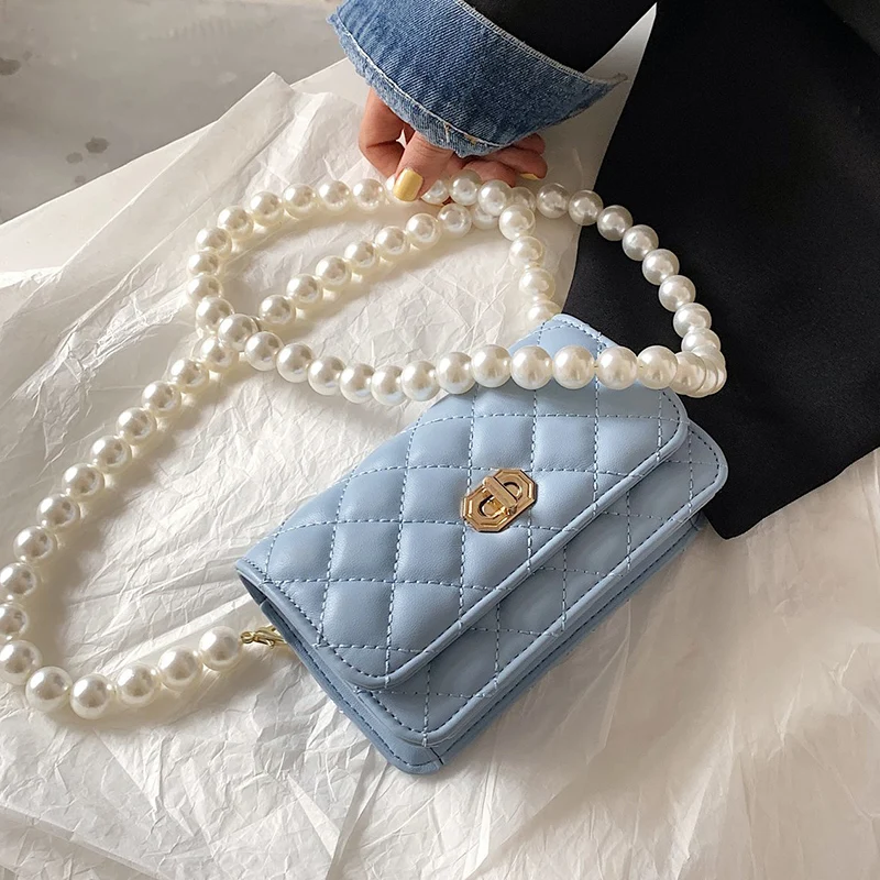 

Pearl Beaded Shoulder Belt Design Small 2021 Brand New High Quality PU Leather Women's Brand Handbag Chain Crossbody Bag
