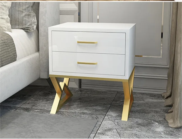 White Modern Iron Casting Golden Nightstand Coffee End Bedside Table Home Furniture Nightstand Cabinet Cupboard Bed Room