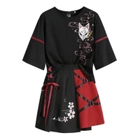 anime summer womens clothing japanese red ribbon girl lolita t shirt short skirt set adult costume