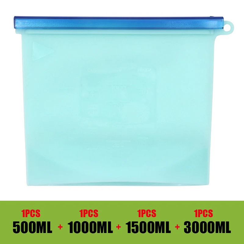 4 шт многоразовые силиконовые пакеты для еды Ziplock мешок лучше всего для сохранения и приготовления сэндвича Sous Vide жидкая закуска фрукты уплотнение мешок - Цвет: blue 4size