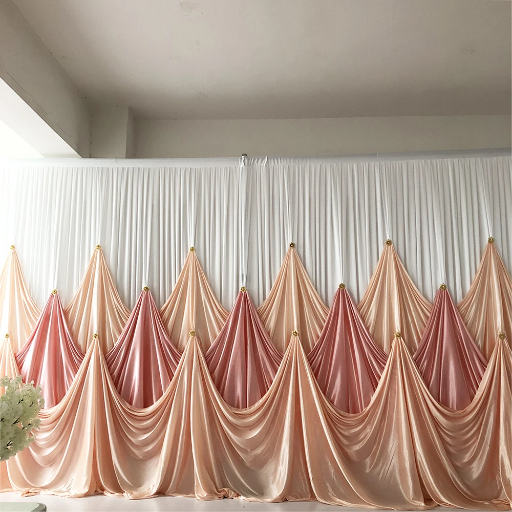

2020 New Design 20ft L * 10ft H Peach Blush Pink Curtain Drape Backdrop With Luxury Brooch For Wedding Party Decoration