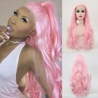 Парик Харизма из синтетического кружева спереди, длинные волнистые волосы, розовый парик, натуральные волосы, высокотемпературное волокно, парики для косплея для женщин