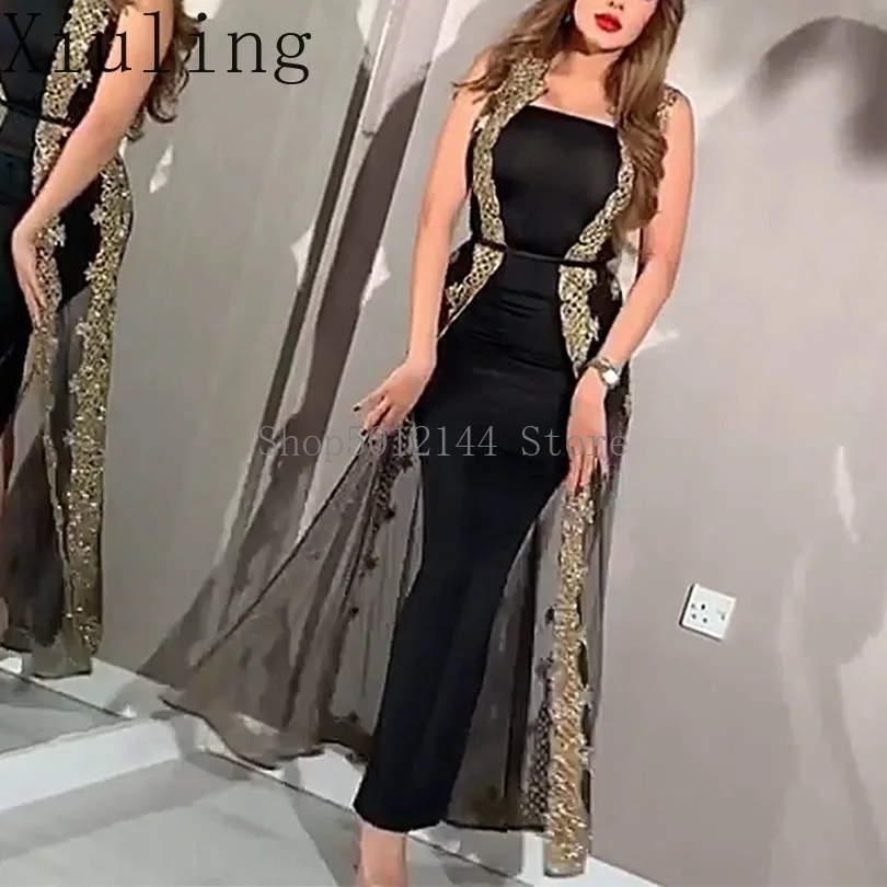 

African Clothing Black Elegant Dress Vintage Sleeveless Club Women Summer Hot Sale Mesh Embroidered Dress Two Piece Dress