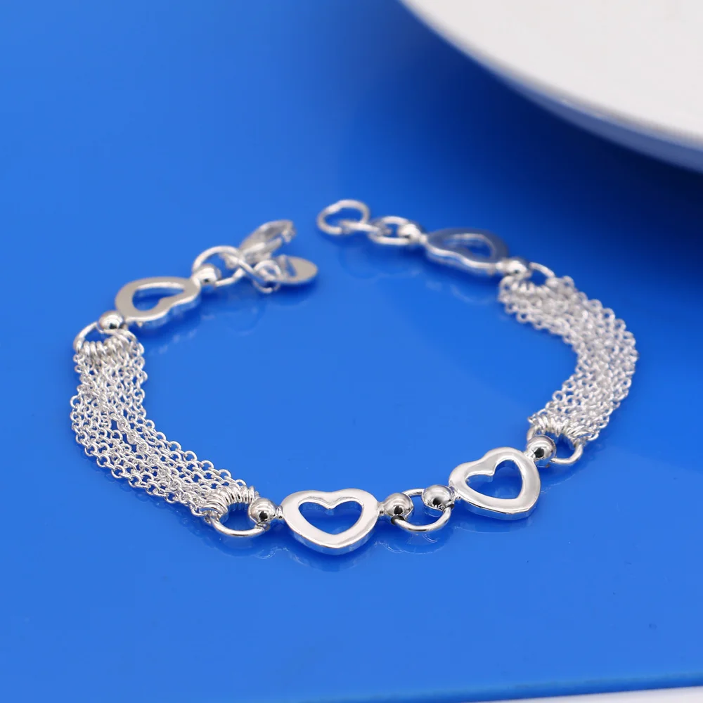 Горячая Распродажа! Браслеты с сердцем из стерлингового серебра 925 пробы для