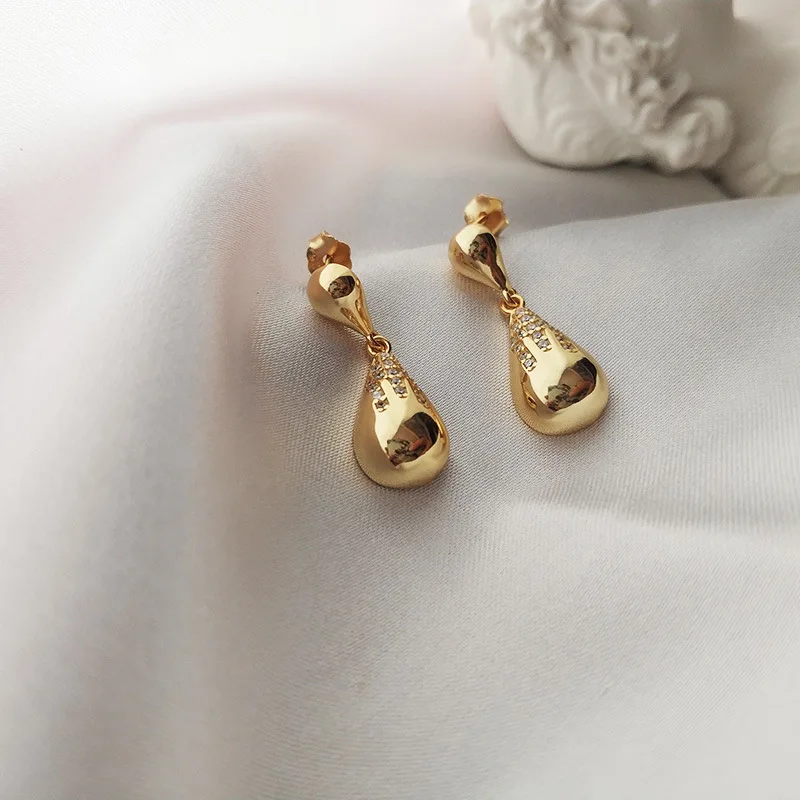 Аутентичные серьги-гвоздики с подвесками из стерлингового серебра 925 пробы с покрытием шампанское золото в форме капель/слез с кристаллами циркония длинные ювелирные украшения TLE778.