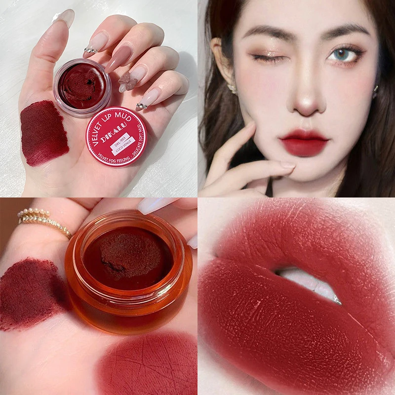

4 Colors Lipstick Canned Lip Mud Lip Gloss Waterproof Lipstick Velvet Matte Lipstick Long-lasting Non-stick Cosmetics