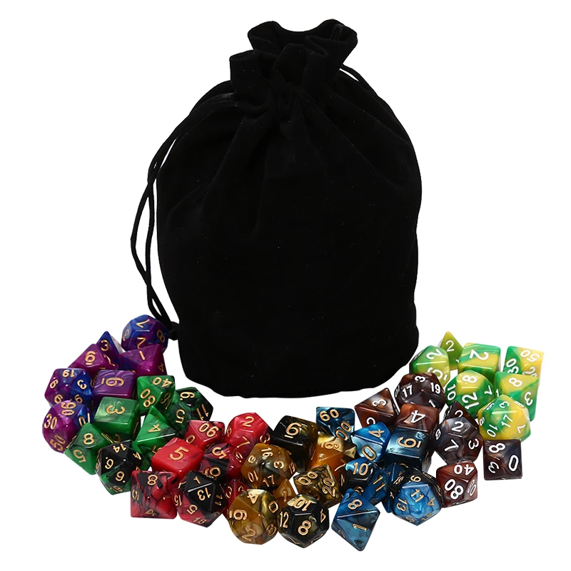 

49pcs Polyhedral Dice DnD Dice set Board games Double Colors Dice with Pouch for DND RPG MTG Games D4 D6 D8 D10 D% D12 D20