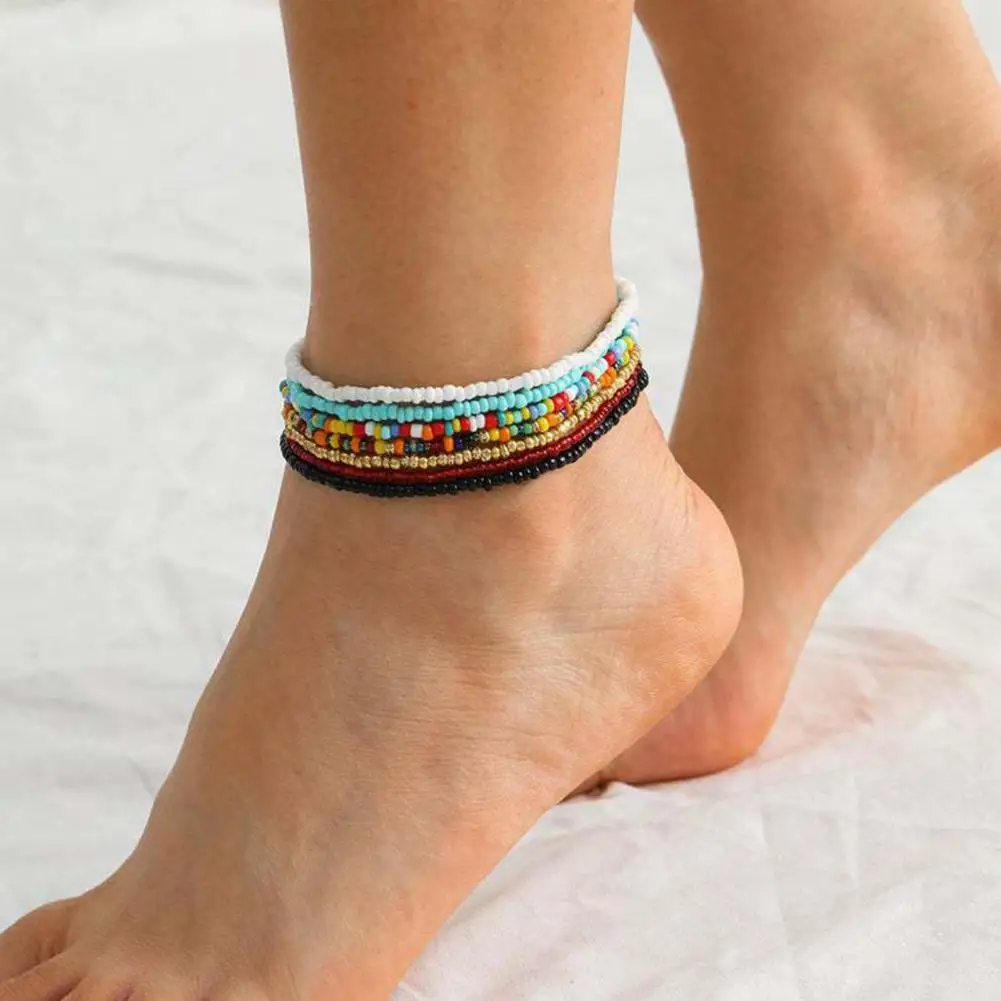 

70% Hot Sell 7Pcs Bohemian Women Anklet Round Beads Handmade Barefoot Ankles Bracelets Jewelry for Beach