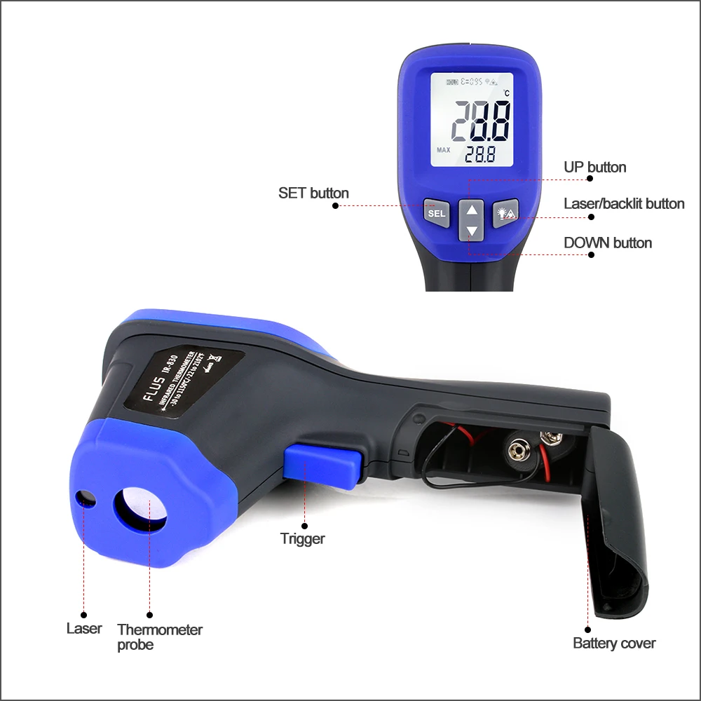 Лазерные Инфракрасные термометры FLUS ИК термометр Круглый Лазерный Инфракрасный