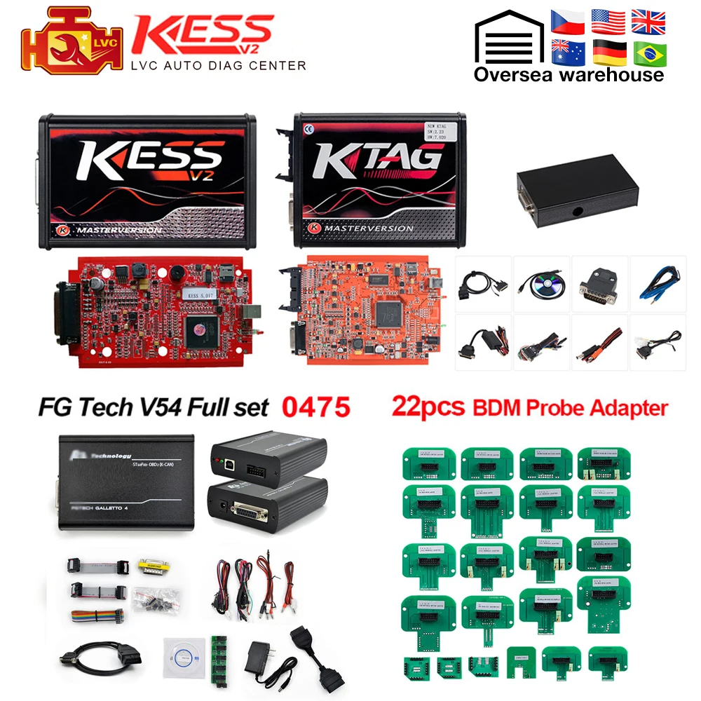 Полный ECU программист онлайн V2.47 ЕС красный Kess V2 V5.017+ KTAG V7.020 2,25+ 0475 FGTECH Galletto 4 V54+ программатор bdm чип Тюнинг инструмент