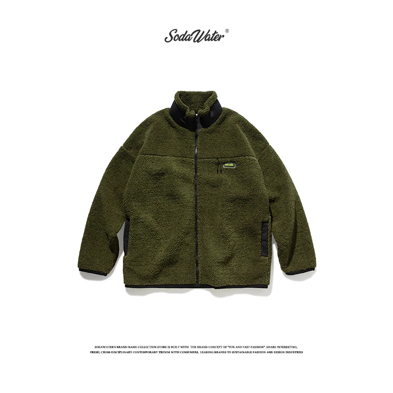 

SODAWATER Men Polar Fleece Jacket Stand Collar Winter Jacket Coat Men Streetwear Loose Fit Polar Fleece Jacket Men Coat 9716W