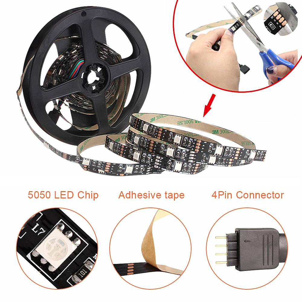 USB светодиодный светильник для кухни под шкафами RGB Светодиодная лента DC 5 В SMD 5050 ТВ фоновое освещение шкаф лампа с пультом дистанционного управления