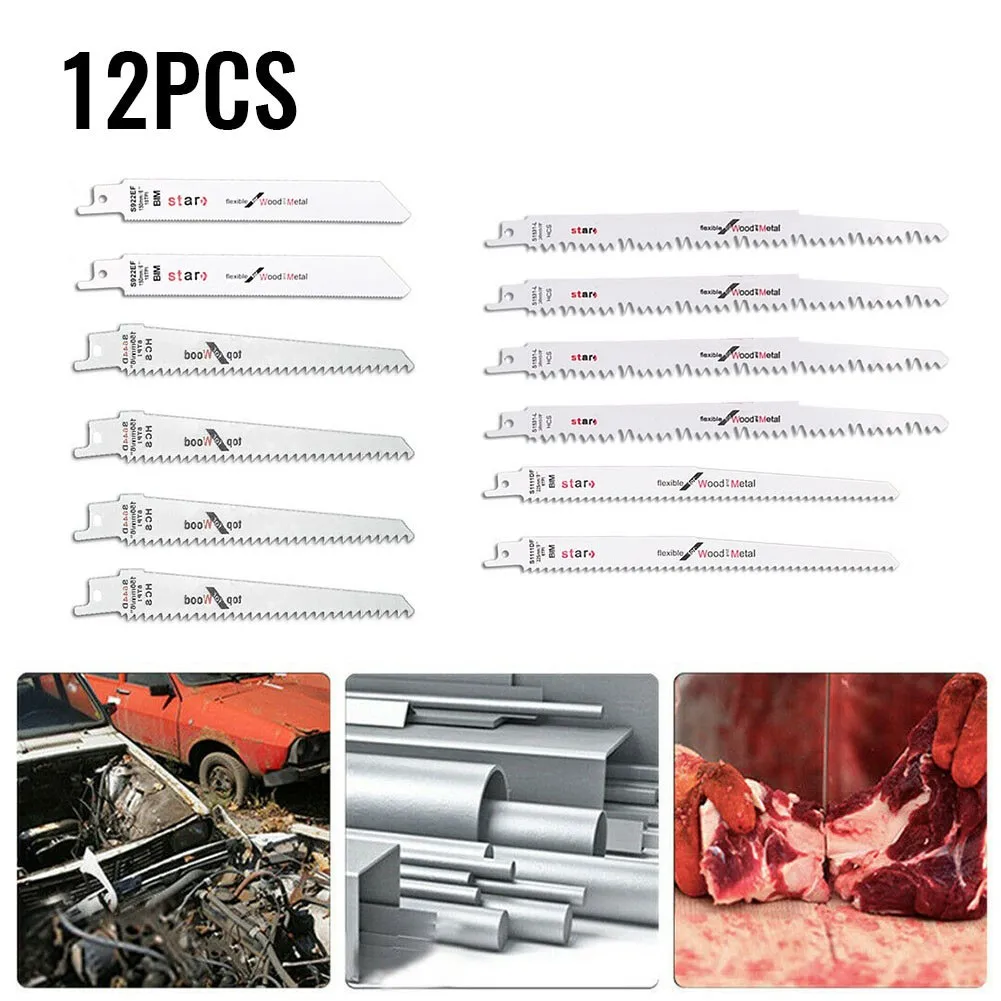 

12PCS Reciprocating Saw Blades High Strength Wood Metal PVC Tube Cutting Blades Replacement Attachemnt