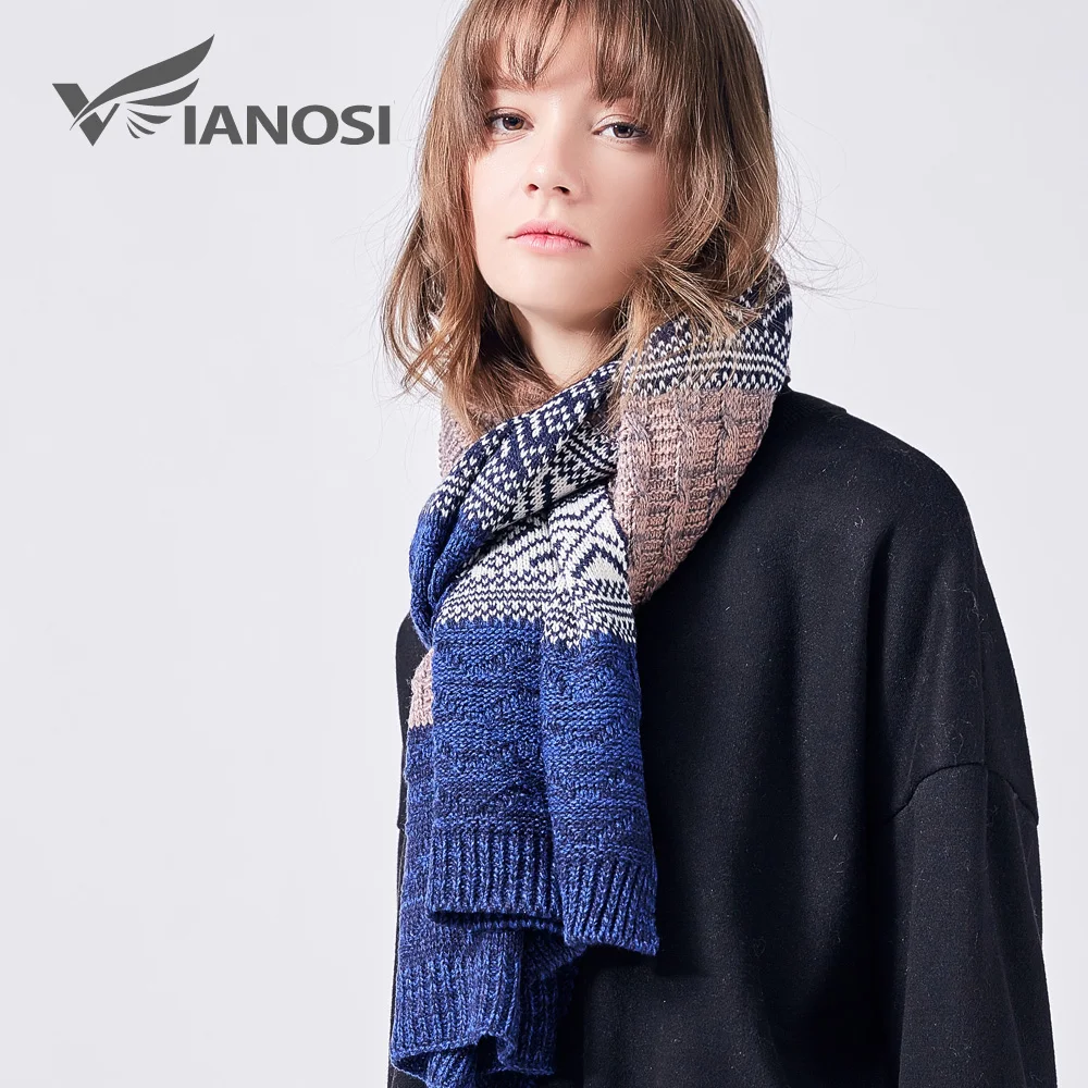 Модный зимний шарф VIANOSI женские шарфы толстые теплые в стиле пэчворк брендовый