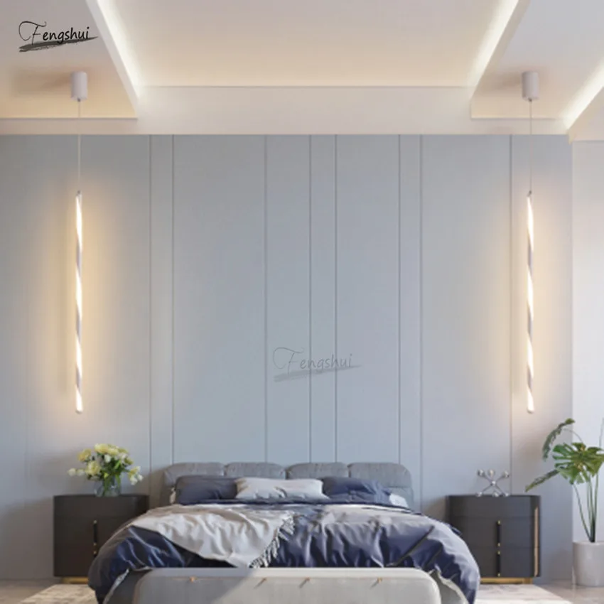 売る 現代のミニマリストの Led 黒/白スパイラルパターンペンダントランプ北欧デザインライン寝室研究ロフトぶら下げランプ