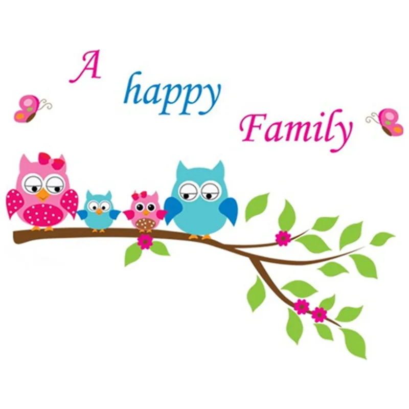 Милые совы на ветке дерева 3d наклейки стену счастливая семья виниловые настенные