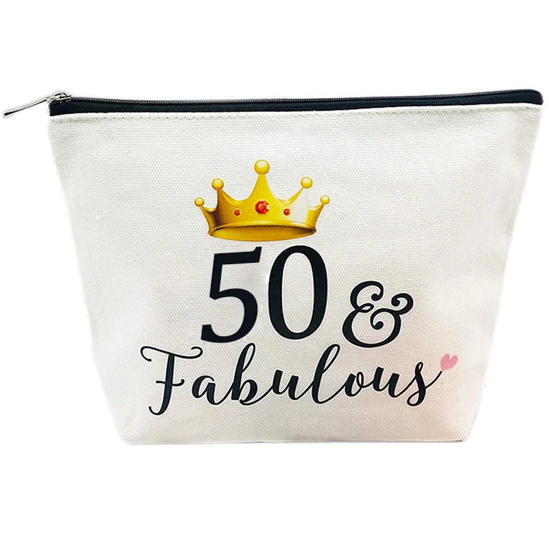 50 & Fabulous canvas Makeup Cosmetic travel bag sash Women 50th 50 years old fifty Birthday Party Anniversary Gift Decoration