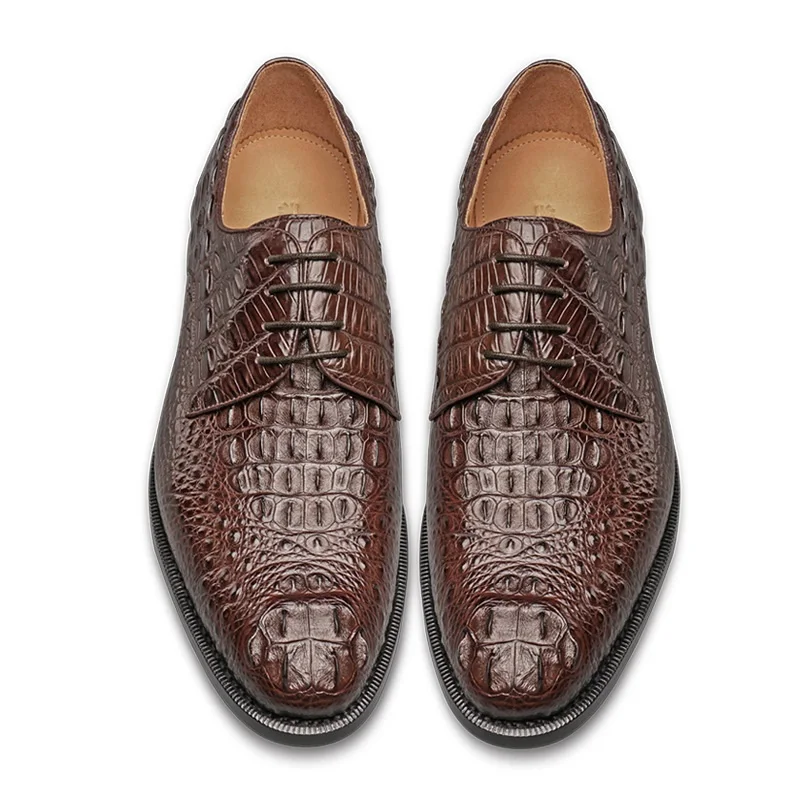 Fashion Authentic Crocodile Head Skin Men Business Dress Shoes Exotic Genuine Real Alligator Leather Handmade Male Lace-up Shoe