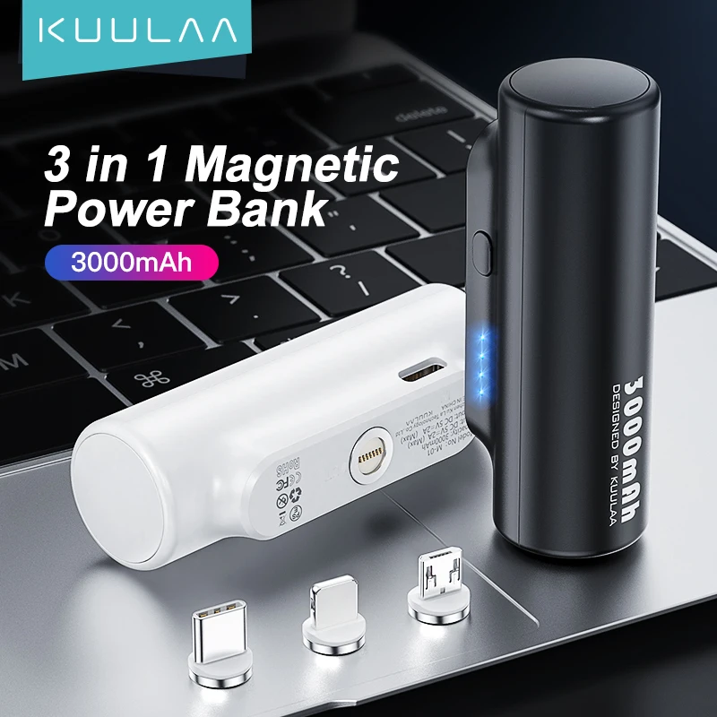 

KUULAA Mini Power Bank 3000mAh Portable Magnet Charger PowerBank For iPhone Xiaomi Samsung Emergency Magnetic External Battery