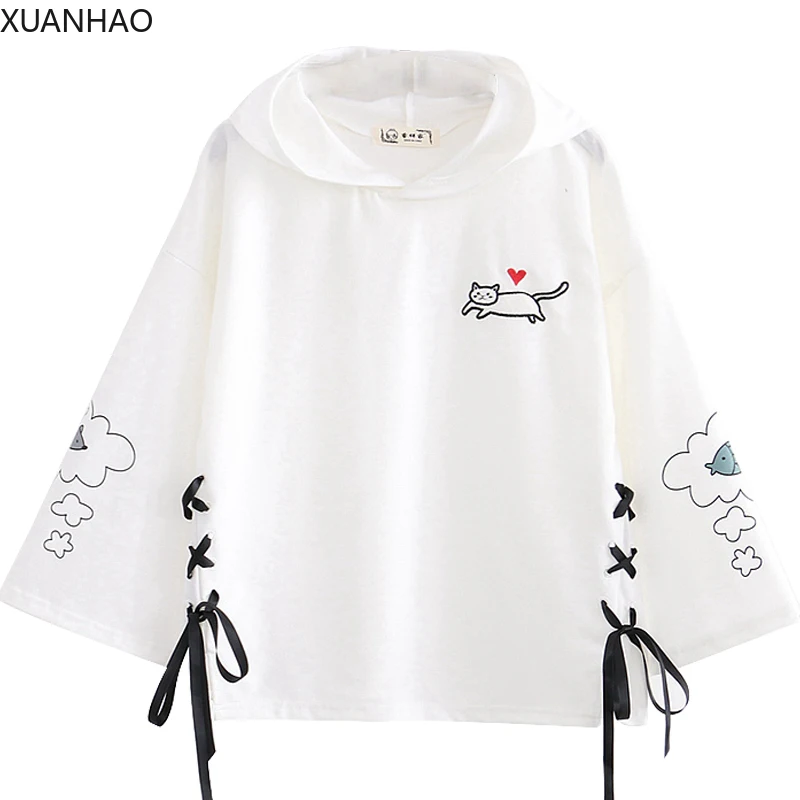 

Толстовка Женская белая на шнуровке, с длинным рукавом