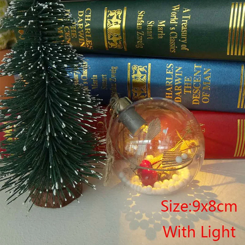 1PCs with light Прозрачный Рождественский шар со светодиодной лампой Рождественская елка висячие украшения Рождественский светящийся подвесной шар Рождественский Декор - Цвет: 1PCs with light