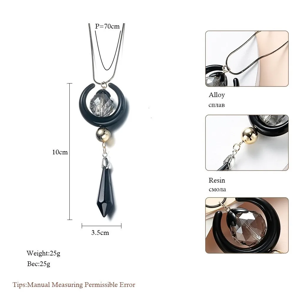 Collier Femme Длинные ожерелья для женщин Модный чёрный акриловый лунный кристалл ожерелья и подвески свитер с чокером цепи ювелирные изделия