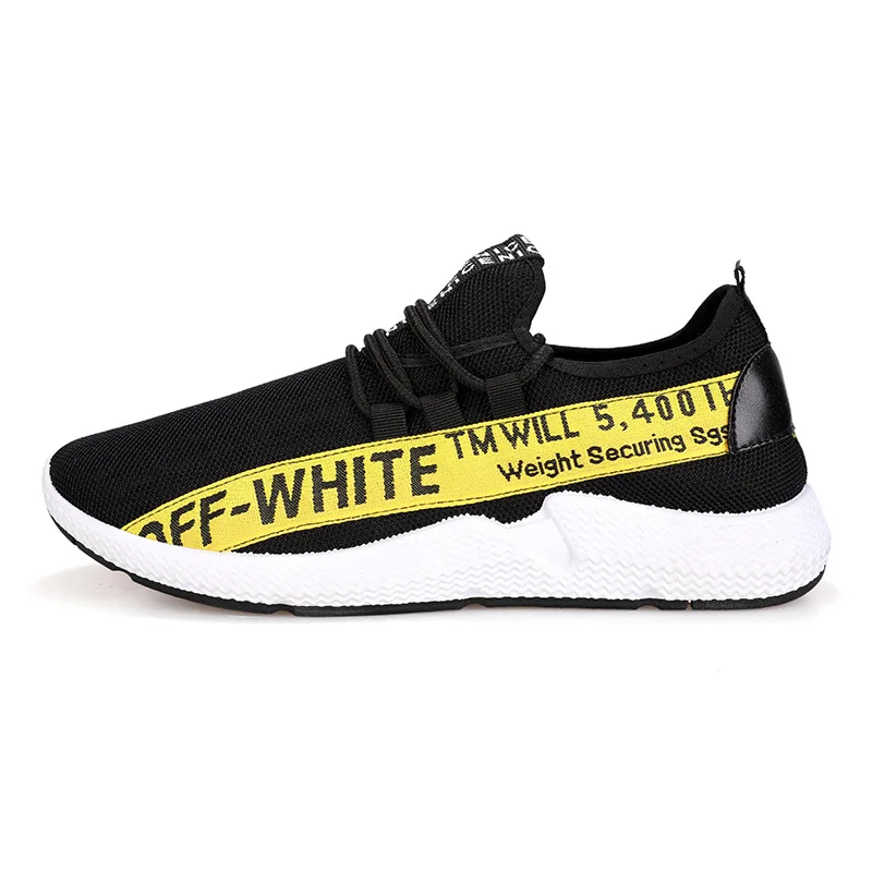 Autumn New Style Men Shoes Fashion Casual Mesh Shoes Stylish Rubber Shoes Sneakers Low Top Breathable Korean-style Running - Color: Yellow