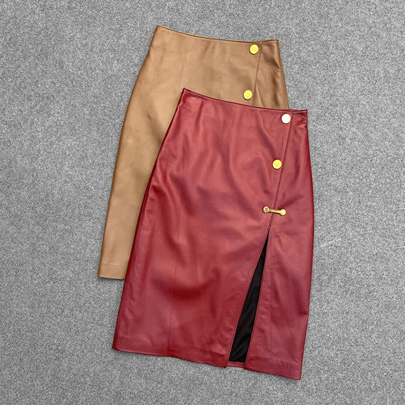 Женская юбка-карандаш из овечьей кожи шикарная кожаная юбка с высокой талией